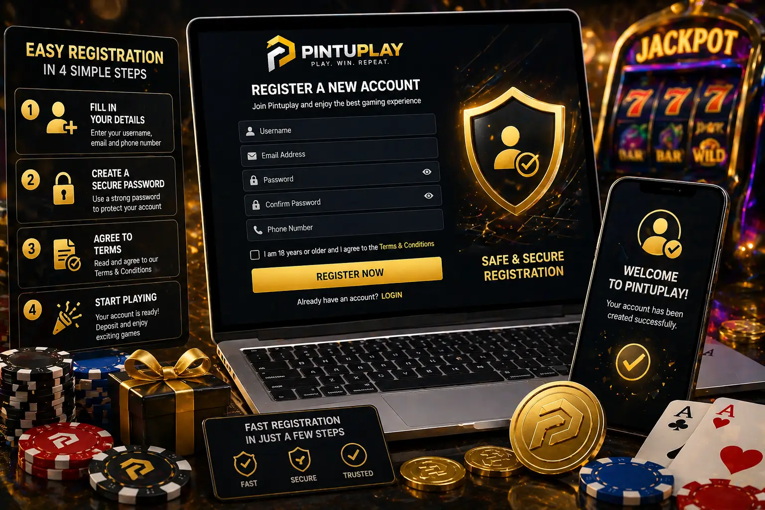 Guide to register a new account at Pintuplay